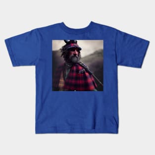 Scottish Highlander in Clan Tartan Kids T-Shirt